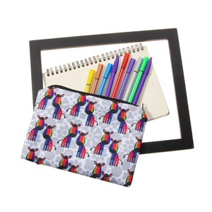 Multi-functional cosmetic bag with 3D colorful rainbow zebra print and black zipper