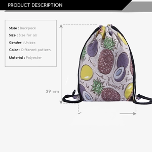 Sac à dos à cordon unisexe en polyester avec motifs de fruits tropicaux et dimensions