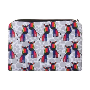 Rainbow Zebra Pattern Makeup Bag Durable Oxford Cloth Portable Travel Toiletry Storage Pouch Case For Women Girls Cartoon Style