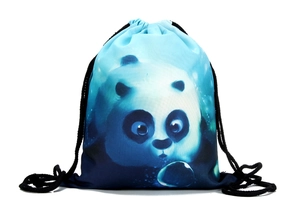 Sky blue drawstring backpack featuring a cute kung fu panda digital print design