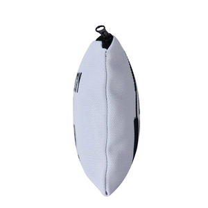 White canvas square makeup bag with black letter print and premium metal zipper