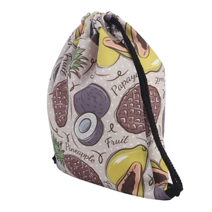 Sac à cordon tropical avec motifs de mangue et d'ananas dessinés sur tissu beige