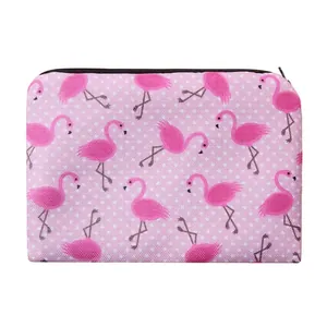Borsa Cosmetica Rosa con Stampa Fenicottero e Pois da Donna Borsa da Viaggio Astuccio Portapenne con Cerniera in Poliestere Organizzatore Trucco