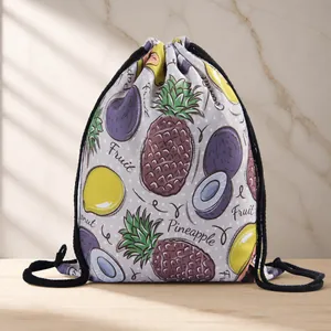 Sac à Dos Léger en Polyester à Cordon Avec Motif de Fruits Tropicaux Ananas Impression Numérique Sac de Sport Décontracté pour Hommes Femmes