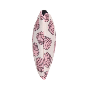 Sweet mermaid shell print cosmetic bag in cream canvas with secure black zipper closure