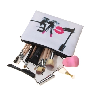 3D printed LOVE makeup bag with cosmetic pattern and internal beauty tools storage
