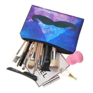 Kosmetiktasche mit Sternenhimmel-Druck, Schnurrbart-Muster und Reißverschluss für Make-up