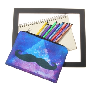 Digitale Galaxie-Druck Federtasche mit Schnurrbart-Design für Schreibwaren und Kosmetik