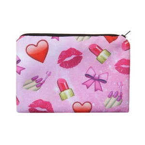 Detailed view of makeup bag showing 3D digital pop art print and durable black zipper closure