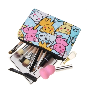 3D cartoon cat print makeup bag with multi-functional interior storage for brushes