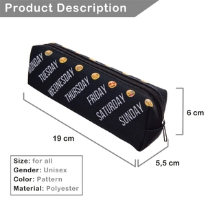 3D printed black polyester pencil case with weekly emoji pattern and silver zipper