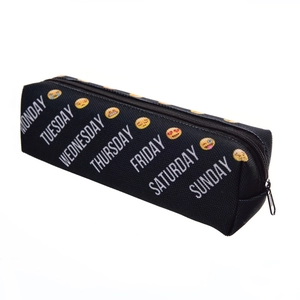 Detail of creative Oxford makeup bag showing 3D Monday to Sunday emoji printed design