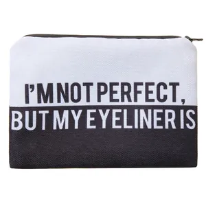 Women's 3D Printed Slogan Makeup Bag Polyester Travel Toiletry Wash Bag Portable Contrast Color Zippered Clutch Organizer