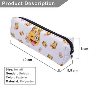 Creative crown emoji printed white oxford pencil case organizer with size dimensions