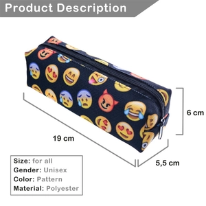 Cartoon emoji print oxford makeup bag and pencil case with black polyester finish