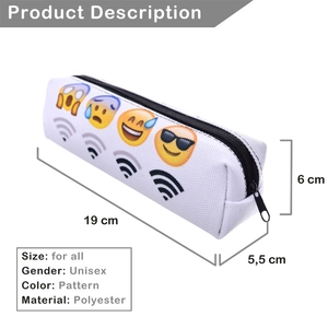 Digital print polyester pencil case with Emoji patterns and WiFi signal design, 19x6x5.5cm