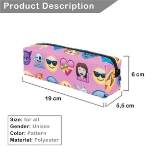 Pink emoji pattern oxford makeup and pencil bag with zipper closure for school or travel