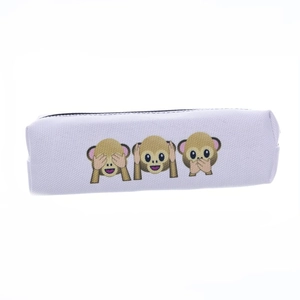 3D printed three wise monkeys canvas makeup bag and pencil case with grey zipper top