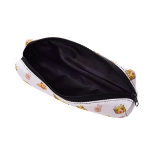 Oxford white storage pouch with crown digital print and black zipper interior