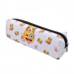 Digital Print Oxford Cloth Cosmetic Bag Portable Pencil Case Featuring Crown Emoji Pattern Student Stationery Organizer