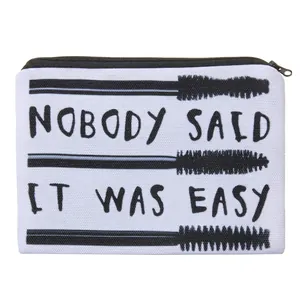 Women's Polyester Makeup Bag 3D Black White Letter Print Square Cosmetic Organizer Zipper Travel Toiletry Pouch Pencil Case