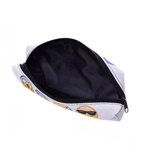 Digital print emoji oxford makeup pouch featuring colorful patterns and black zipper