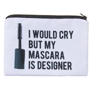 Women Funny Letter Printed Polyester Cosmetic Bag Mascara Graphic Zipper Travel Makeup Pouch Multi-Purpose Toiletry Storage Organizer