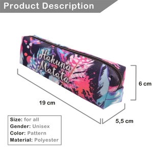 Colorful feather print pencil case in polyester with Hakuna Matata text for school