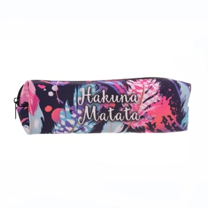 Oxford fabric pouch featuring colorful feather prints and Hakuna Matata text design