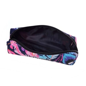 Hahanna colorful floral feather print makeup bag and pencil case with black zipper