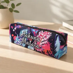 Colorful Feather Print Oxford Cloth Pencil Case Multi-functional Travel Cosmetic Toiletry Storage Pouch For Women Students