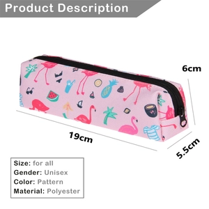 Pink flamingo digital print makeup bag for women with summer fruit patterns and black zipper