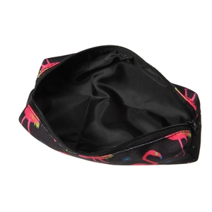 Portable Oxford makeup bag with pink flamingo print and secure black zipper closure