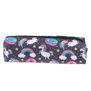 Detail view of unicorn canvas cosmetic bag showing durable fabric and zipper