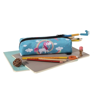 Rainbow unicorn Oxford fabric pencil case with multi-color stationery storage on notebooks