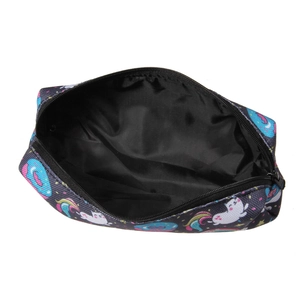Oxford star galaxy makeup bag with cute unicorn and cat prints on dark canvas