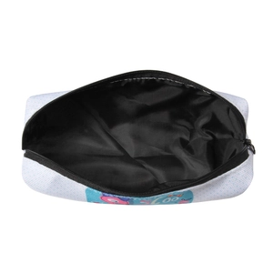 Oxford canvas makeup bag with cute cartoon bird print and secure black zipper closure