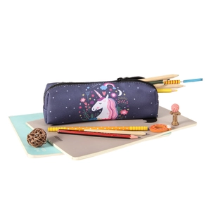 Romantic purple unicorn oxford cloth makeup bag with floral and moon patterns