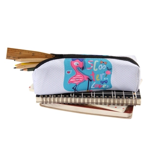 Digital print Oxford makeup bag with pink flamingo and Scooter Love text design