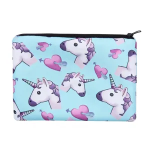 Beauty Case con Stampa Unicorno a Cartone Animato in Poliestere Dolce Astuccio Porta Trucchi da Viaggio con Cerniera Multifunzionale