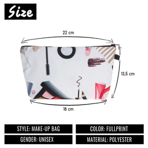 Stylish polyester cosmetic bag with creative makeup print and versatile storage design