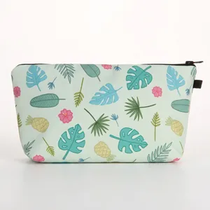 Tropical Plant Print Polyester Makeup Bag For Women Portable Zipper Toiletry Organizer Travel Wash Bag Cosmetic Pouch