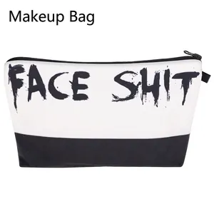 Canvas makeup bag with contrast design and bold Face Shit letter print in street style