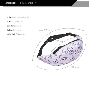 Digital unicorn print outdoor waist bag for running and sports with adjustable strap