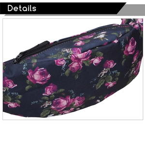 Dunkelblaue Outdoor-Gürteltasche mit Blumenprint und Reißverschluss für Sport