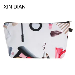 Women Fashion Cosmetic Bag Makeup Print Toiletry Bag Portable Polyester Zipper Travel Storage Organizer Handbag For Beauty Tools