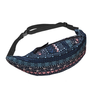 Bohemian geometric print waist bag with adjustable strap and durable zippers for outdoor travel
