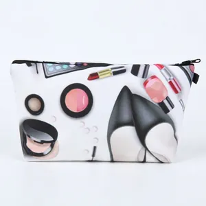Women Fashion High Heel Makeup Print Cosmetic Bag Durable Polyester Travel Toiletry Storage Pouch Multi-functional Zippered Clutch Bag