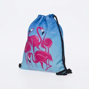 Polyester Flamingo Print Drawstring Backpack For Women Girls Cute Unicorn Starry Sky Casual Travel Storage Bag
