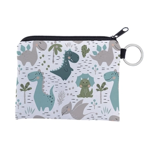 Canvas coin purse with cute dinosaur print and metal keychain ring for daily organization